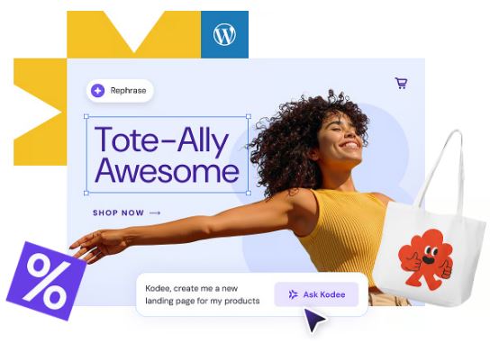 AI WordPress Management Dashboard with Kodee Agent on laptop screen